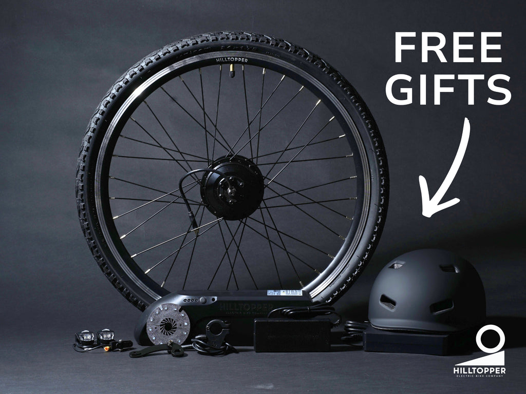 Horizon conversion kit and helmet pictured beside the motor wheel, with Free gifts promotion