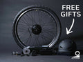 Horizon conversion kit and helmet pictured beside the motor wheel, with Free gifts promotion
